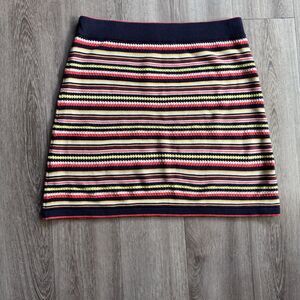 Zara Knit Skirt Striped Multi Color Stretch 100% Cotton Sz M Soft Scandi Girl